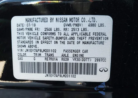 2020 Infiniti Q50 Sport z USA, uszkodzony, nr VIN JN1EV7AP9LM201102